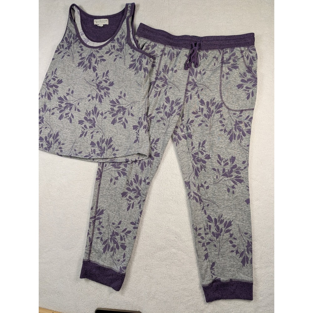 Live Love Lounge Karen Neuburger XL‎ Pajama Set Grey Purple Floral Tank Joggers